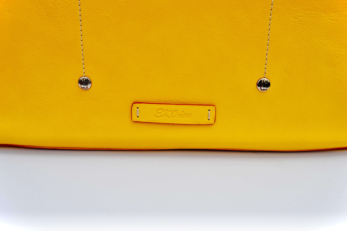Allegra Italian leather tote bag EKOńeu logo plate and signature hardware detail – EKOńeu